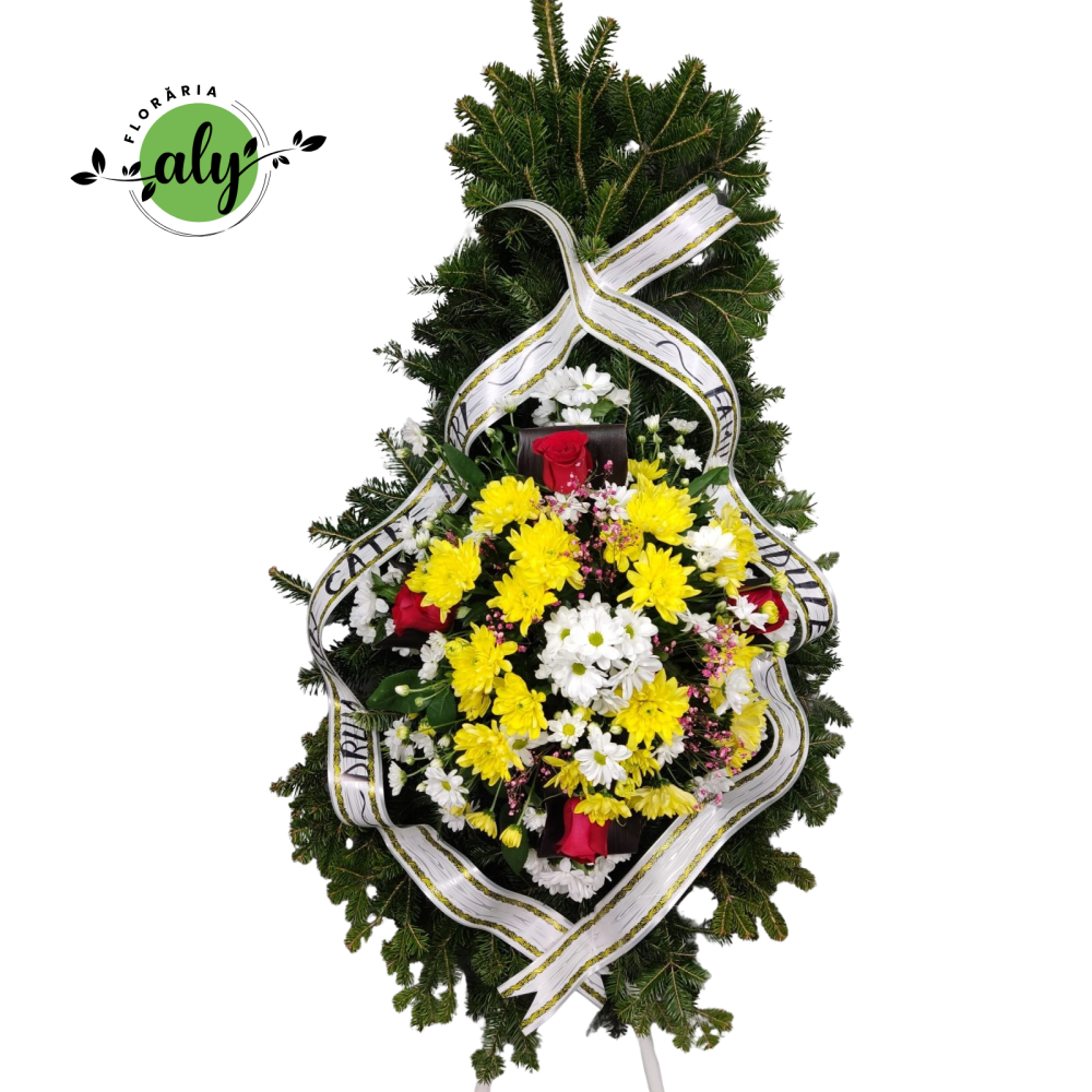 Coroană funerară 3D cu trandafiri și crizanteme [1]