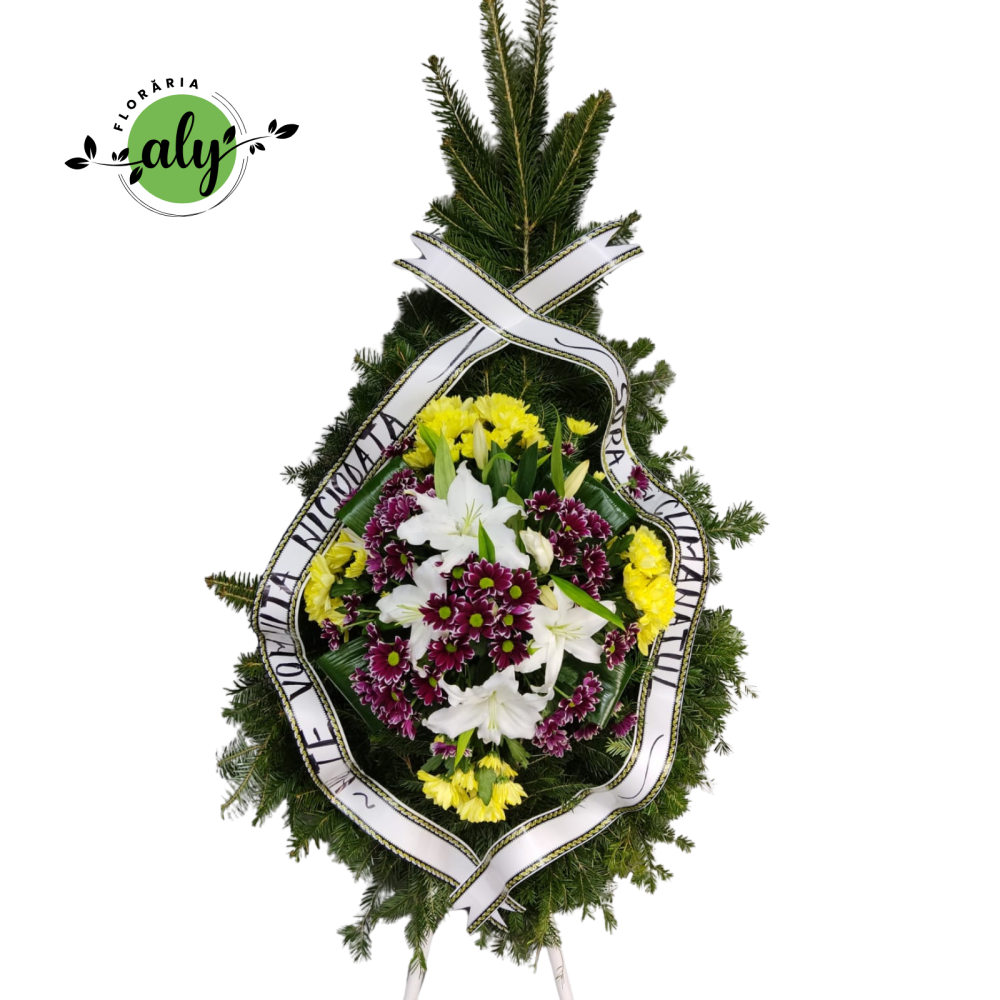 Coroană funerară 3D din crizanteme și crini imperiali [1]