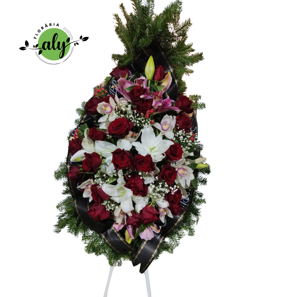 Coroană funerară Premium 3D trandafiri, orhideea cymbidium, crin imperial, hypericum [1]