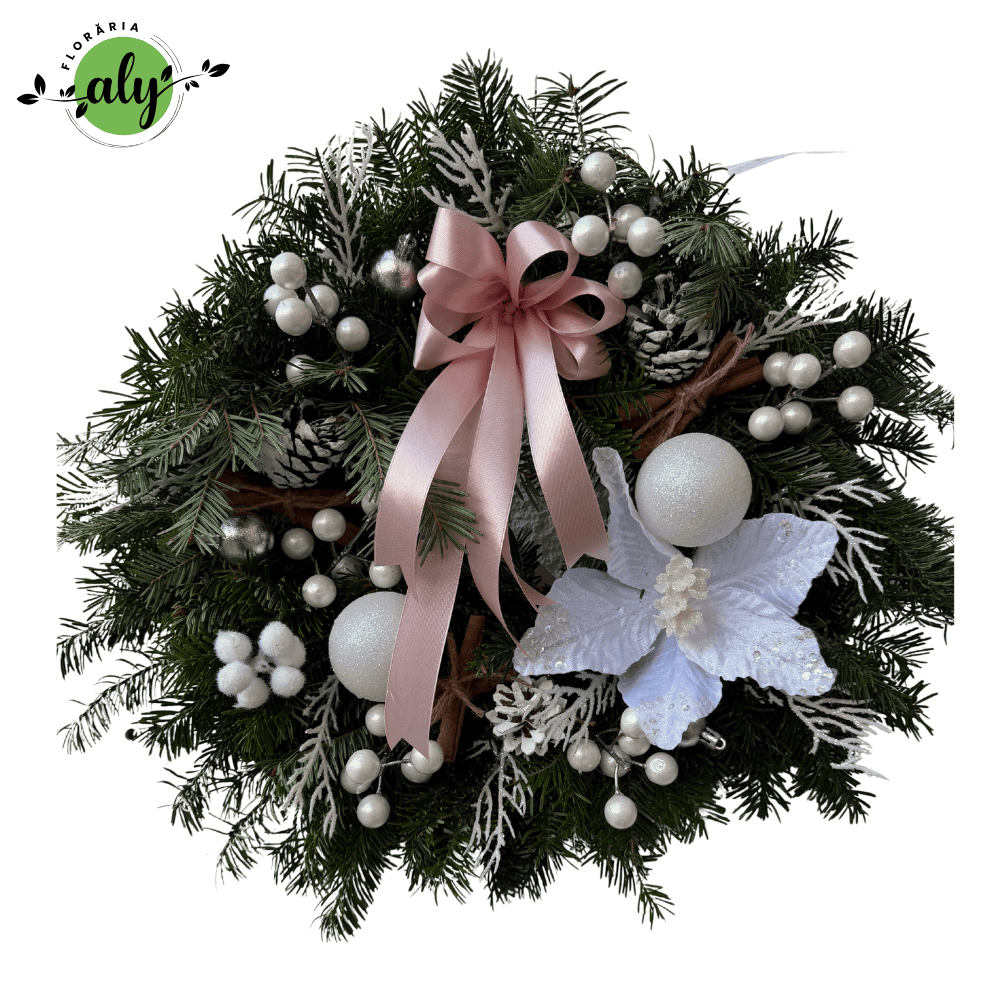 Coroniță de ușă în nuanțe de alb cu fundiță roz pal [1]