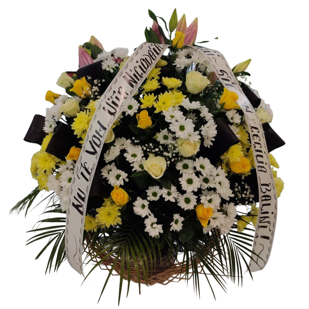 Coș Funerar Florentin mare cu trandafiri, crizanteme și crini imperiali [1]