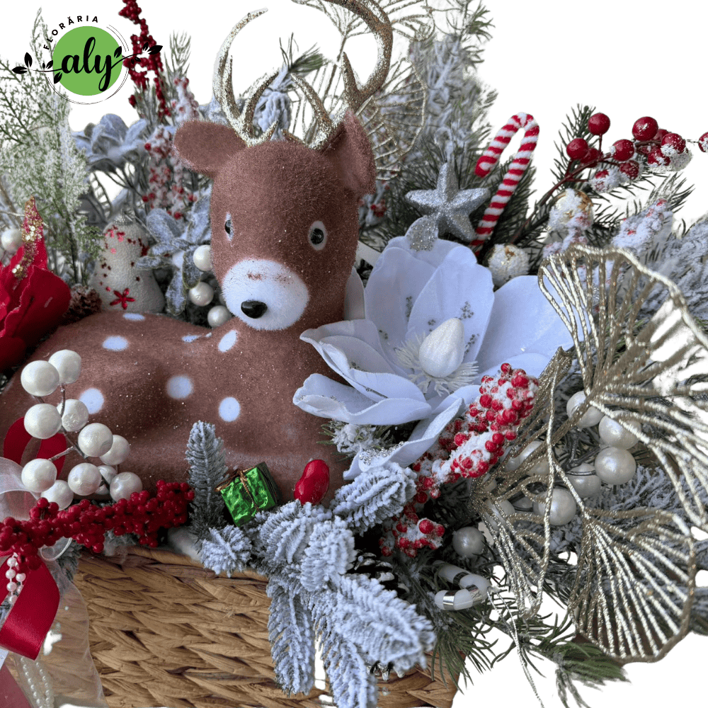 Decorațiune de Crăciun în coș dreptunghiular cu figurină cerb [2]
