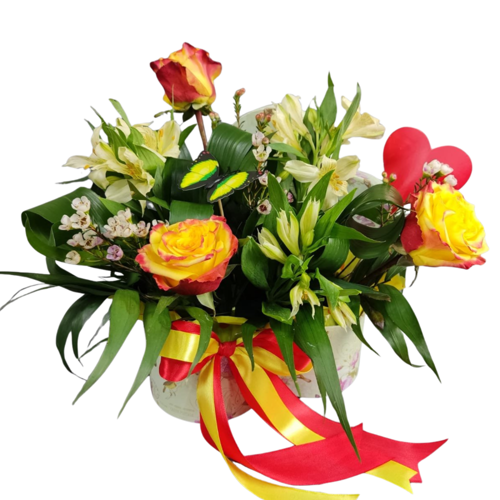 Cutie inimă cu trandafiri catch, alstromeria și wax flowers [1]