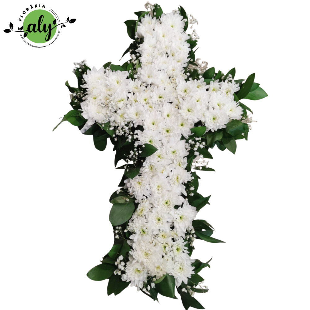 Jerbă funerară în formă de cruce, crizanteme albe [1]