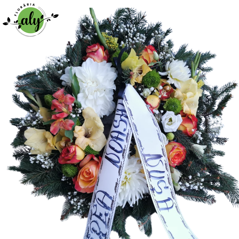 Jerbă funerară rotundă cu flori mixte de sezon [1]