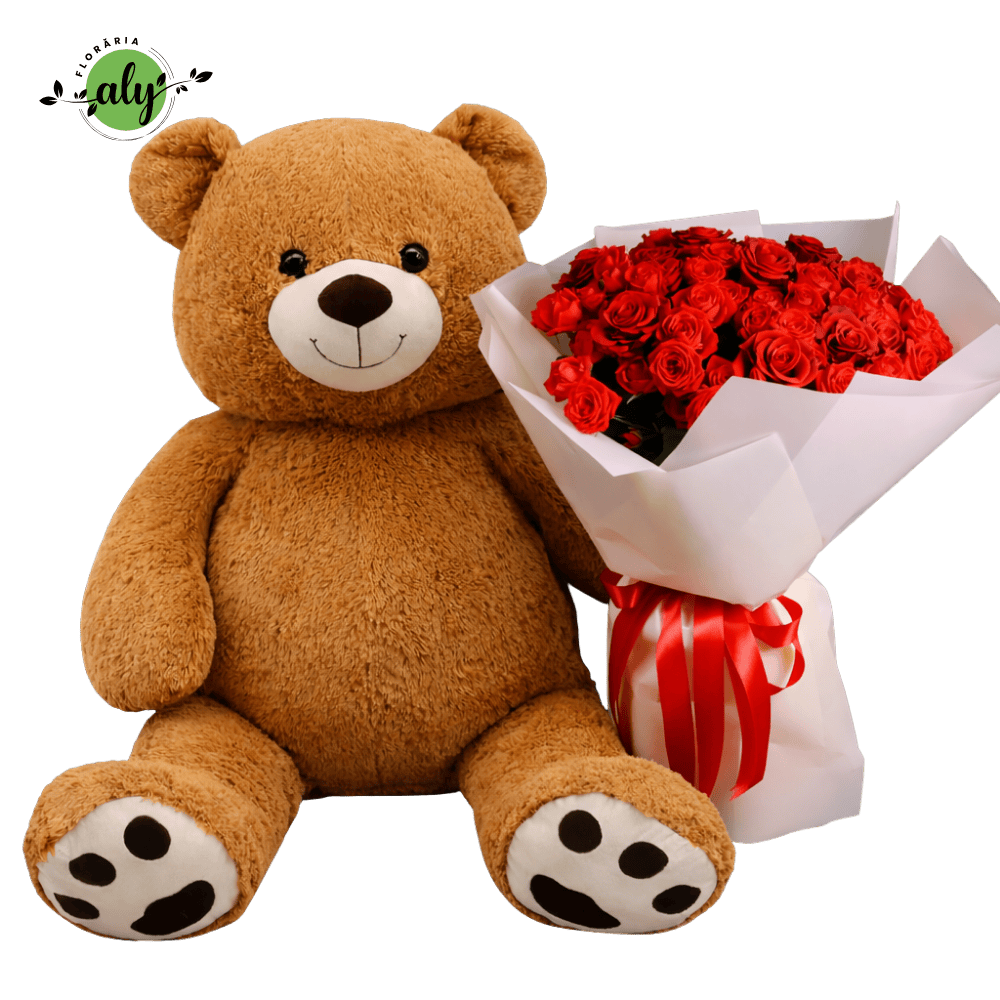 Pachet ”Pure Love” Urs gigant și Buchet 35 trandafiri roșii [2]