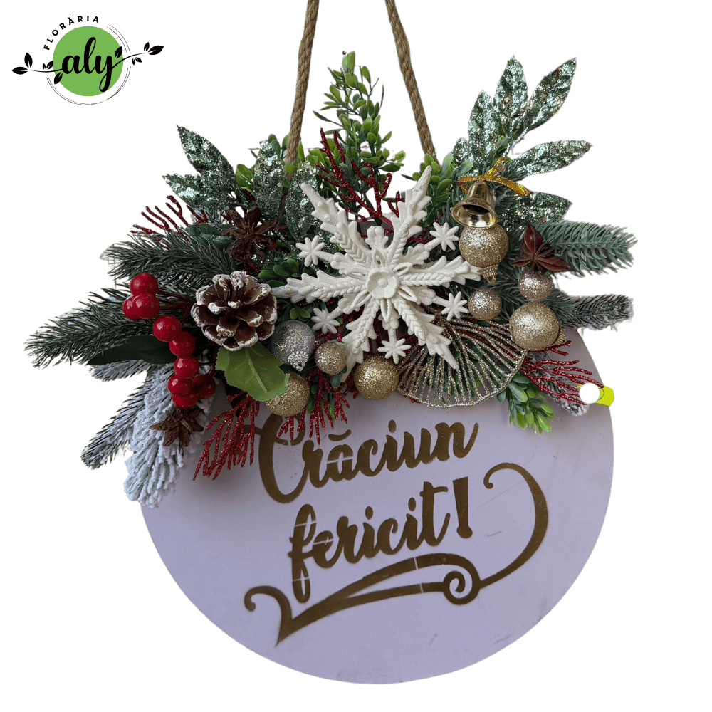 Panou decorativ tip coroniță „Crăciun Fericit” – Nuanțe de mov lavandă și decor de iarnă [1]