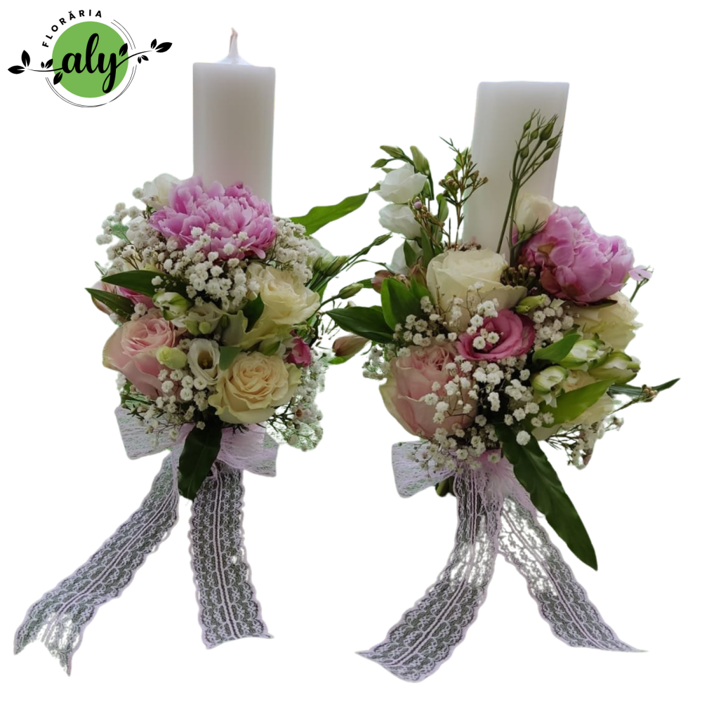 Set Lumânări de cununie cu bujori, trandafiri și wax flowers [1]