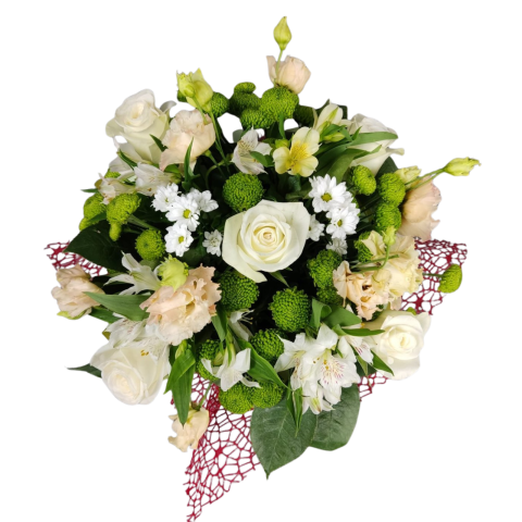Aranjament cu trandafiri, lisianthus, alstromeria și feeling green [1]