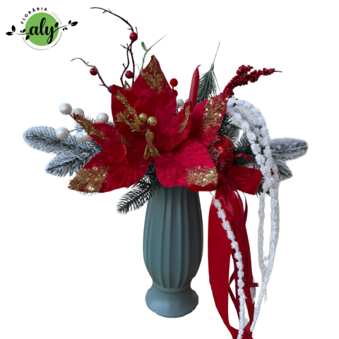 Aranjament de Crăciun cu Brad Argintiu și Lumânare Decorativă [1]