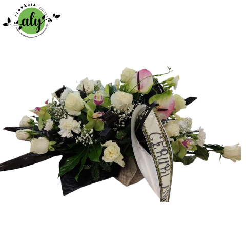 Aranjament funerar cu orhideea, athurium, trandafiri și garoafe [2]