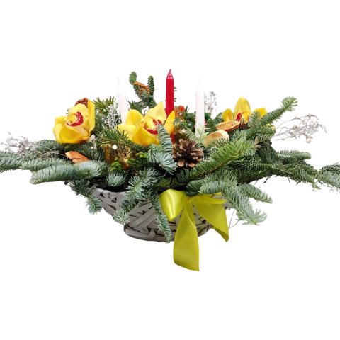 COȘURI CU FLORI - Aranjament tip bărcuță pentru masa de Crăciun