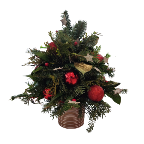 COMPOZIȚII ”SĂRBĂTORILE DE IARNĂ” - Brăduț în vas ceramică cu accesorii de sezon