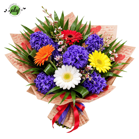 BUCHETE MIXTE - Buchet ”Aroma primăverii” zambile și minigerbera