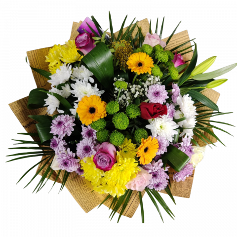 Buchet colorat cu trandafiri, crizanteme, gerbera și crin [1]