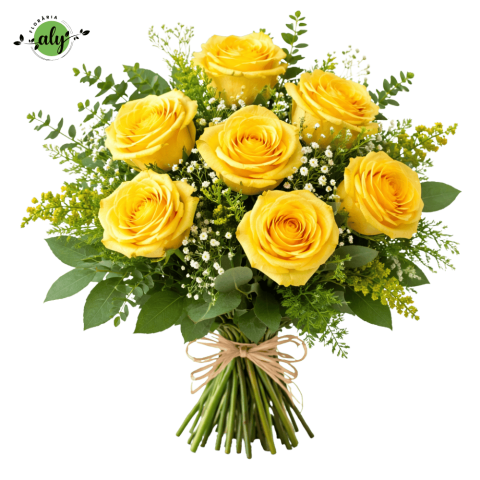 1-8 MARTIE - Buchet cu 9 trandafiri galbeni