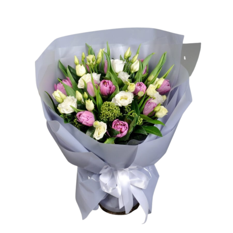 Buchet cu lalele și lisianthus