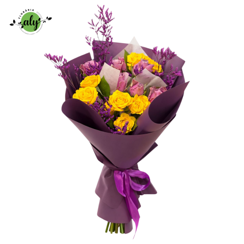 COLECȚIA DE TOAMNĂ - Buchet cu minirose și limonium vopsit