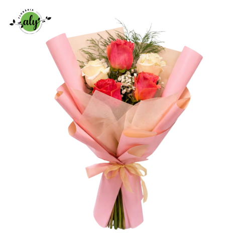 COLECȚIA DE TOAMNĂ - Buchet cu trandafiri albi și corai, Triferm – eleganță și armonie