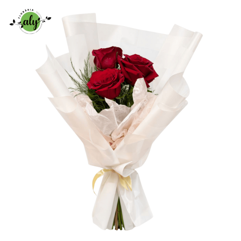 COLECȚIA DE TOAMNĂ - Buchet cu trandafiri roșii și verdeață Triferm – eleganță clasică