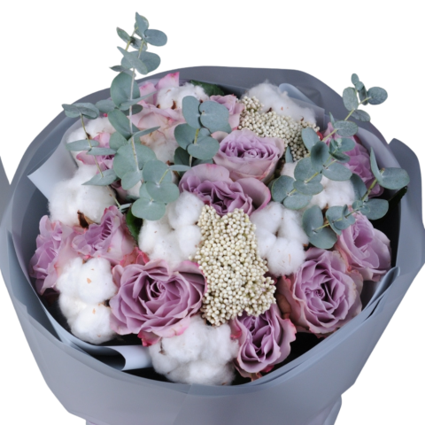 Buchet cu trandafiri mov Ocean Song, allium și flori de mătase [2]