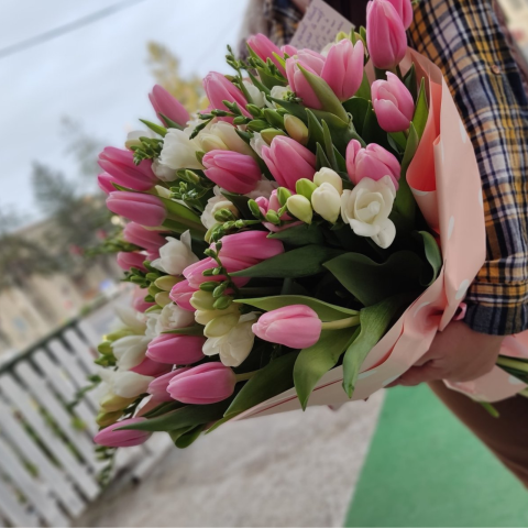 Buchet de lalele și frezii ”Pink Dream” [3]