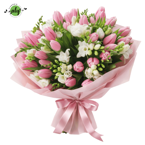 BUCHETE MIXTE - Buchet de lalele și frezii ”Pink Dream”