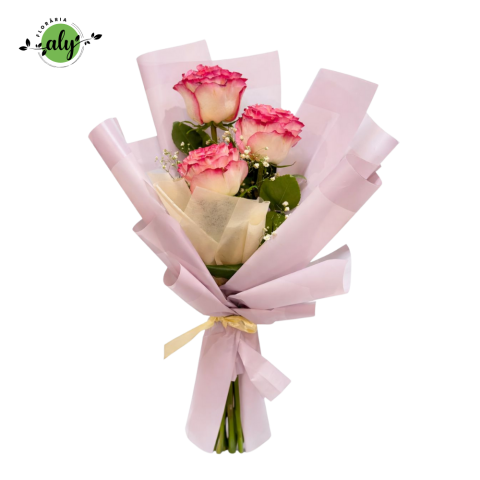 COLECȚIA DE TOAMNĂ - Buchet cu trandafiri roz și gypsophila – delicatețe și rafinament