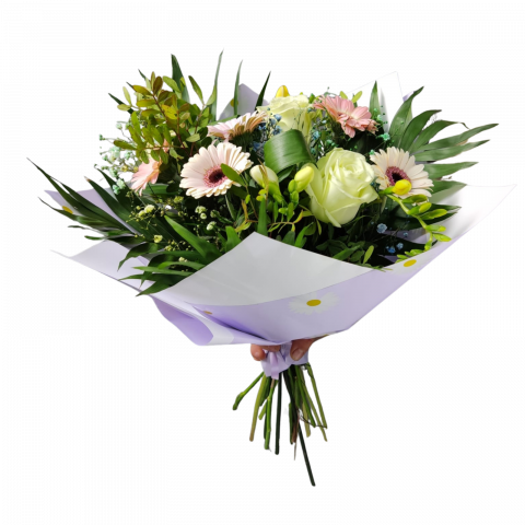 BUCHETE GERBERA - Buchet de minigerbera, frezii și trandafiri