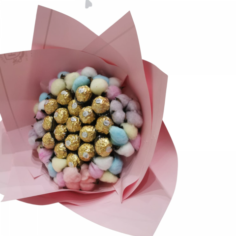 Buchet ”DELICE” cu Praline Ferrero Rocher și Bumbac Natural [2]