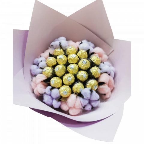 Buchet ”DELICE” cu Praline Ferrero Rocher și Bumbac Natural [1]