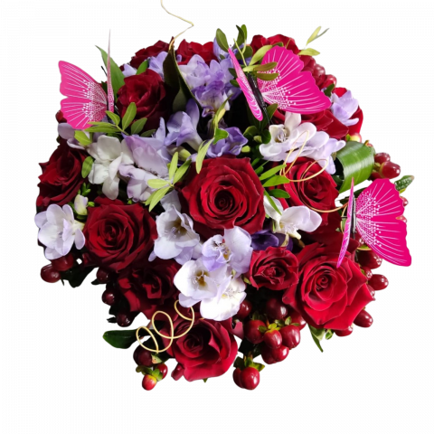 BUCHETE FREZII - Buchet frezii, trandafiri și hypericum