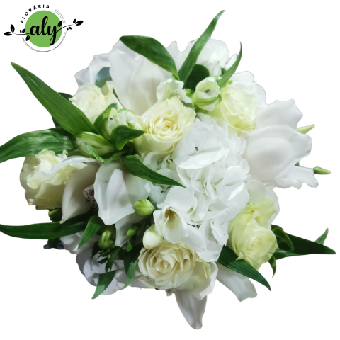 Buchet Mireasă cu trandafiri, orhideea, hortensia, alstromelia