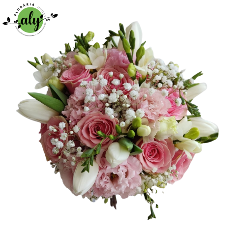 Buchet mireasă/nasă Trandafiri, Frezii, Lalele, Lisiansthus și Gypsophila [1]
