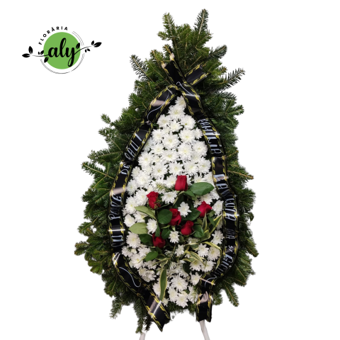COROANE NATURALE - Coroană funerară 2D cu crizanteme și trandafiri
