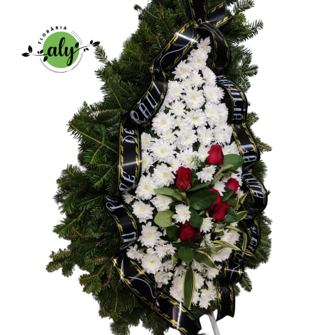 Coroană funerară 2D cu crizanteme și trandafiri [1]