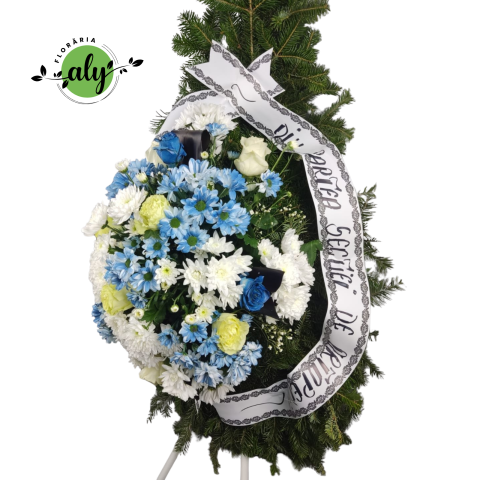 Coroană funerară 3D cu crizanteme vopsite și trandafiri [1]