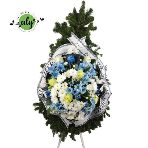 COROANE NATURALE - Coroană funerară 3D cu crizanteme vopsite și trandafiri