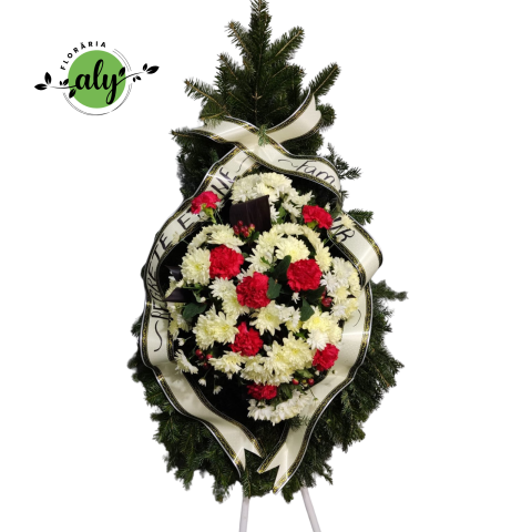 COROANE NATURALE - Coroană funerară 3D cu garoafe și crizanteme