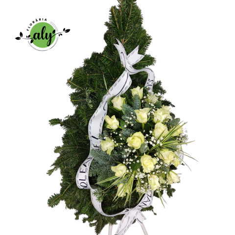 Coroană funerară 3D cu trandafiri albi [1]