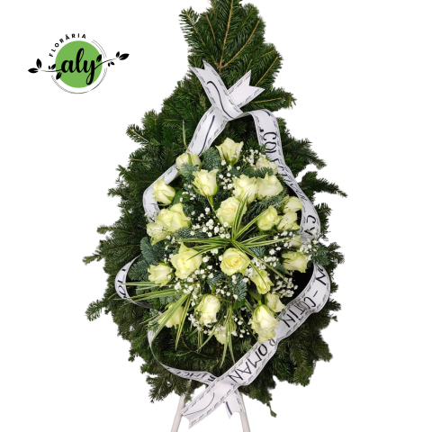 Coroană funerară 3D cu trandafiri albi [0]