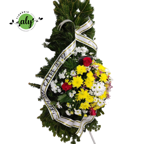 Coroană funerară 3D cu trandafiri și crizanteme [1]