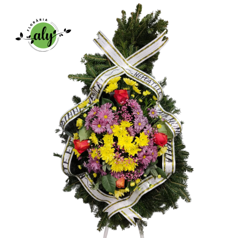 COROANE NATURALE - Coroană funerară 3D cu trandafiri și crizanteme