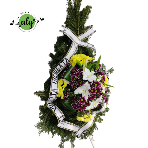 Coroană funerară 3D din crizanteme și crini imperiali [1]