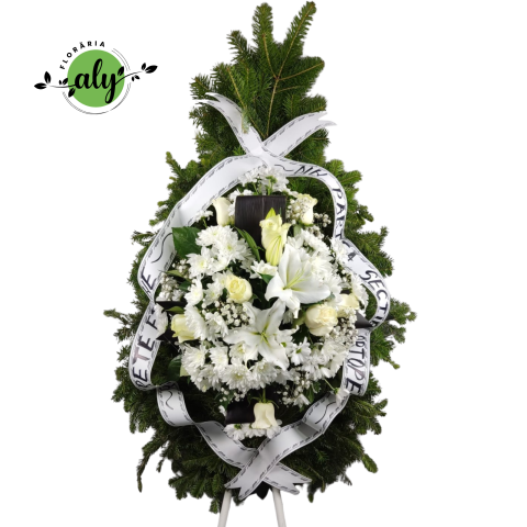 COROANE NATURALE - Coroană funerară 3D flori albe Pure White