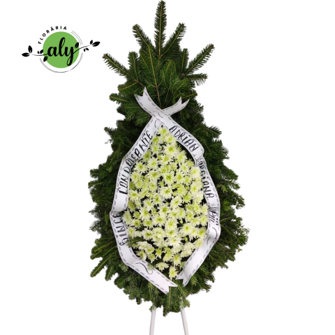 COROANE NATURALE - Coroană funerară clasică din crizanteme lime