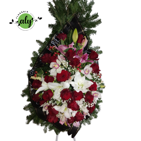 Coroană funerară Premium 3D trandafiri, orhideea cymbidium, crin imperial, hypericum [1]