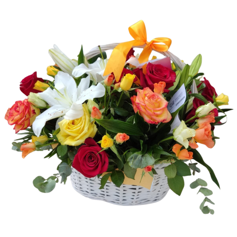 COȘURI TRANDAFIRI - Coș cu trandafiri ”Colourful Flowers”
