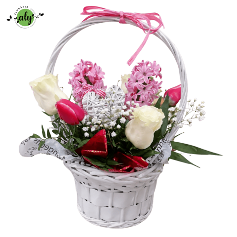 1-8 Martie - Coș cu zambile, trandafiri și lalele