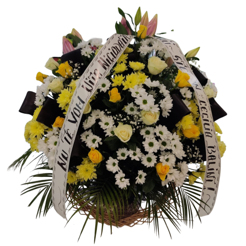 Coș Funerar Florentin mare cu trandafiri, crizanteme și crini imperiali